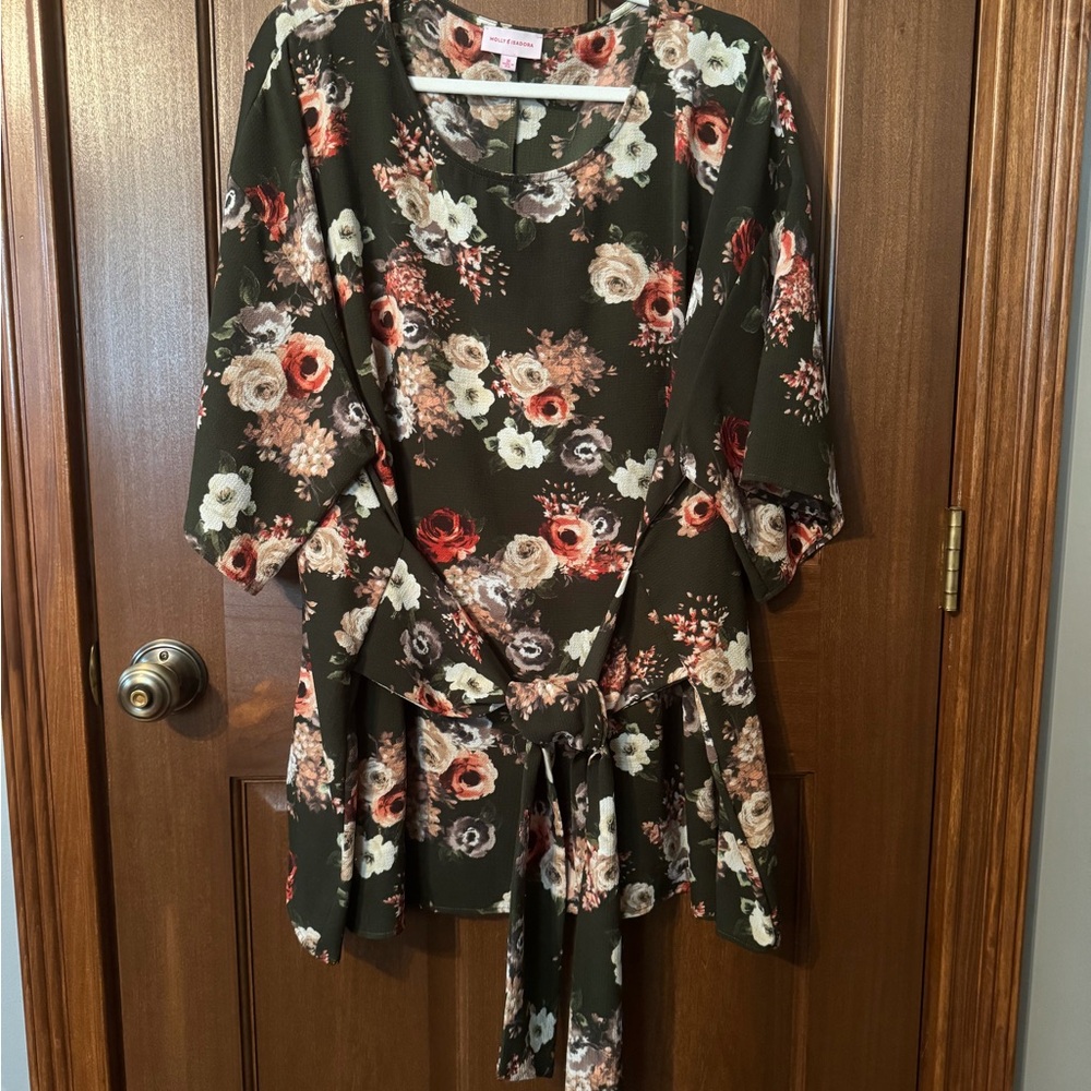 Floral Print Blouse - Green and Red